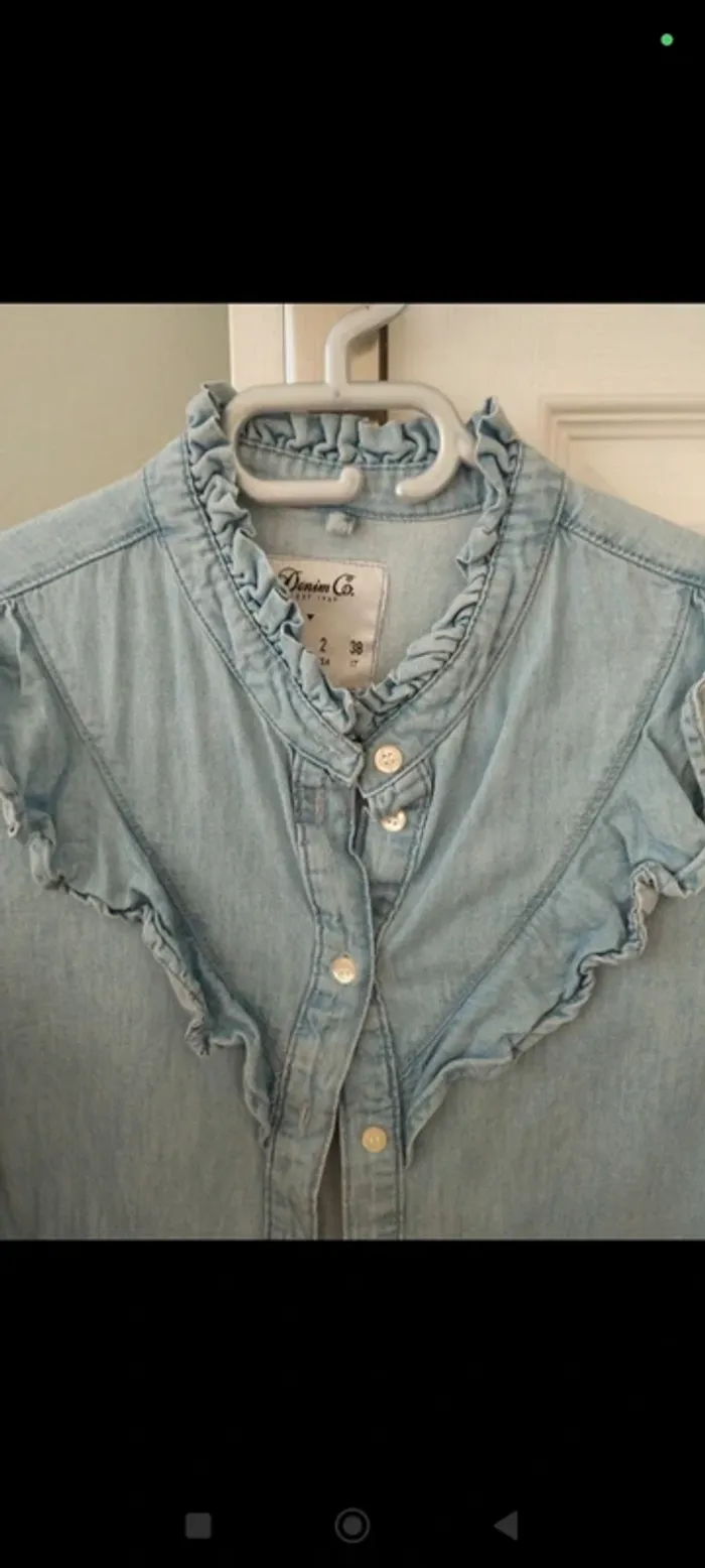 Chemise en jean à volants bleue claire denim co 34 - photo numéro 3