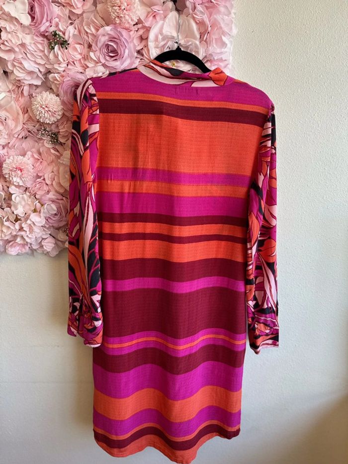 Robe Antik Batik à motifs floraux rose et rouge, en soie, taille 36/38 - photo numéro 5