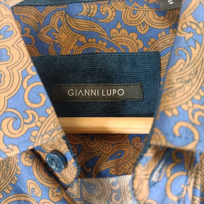 Chemise manches longues à motifs bleu et marron - baroque, cachemire - Taille S - A026 - photo numéro 3