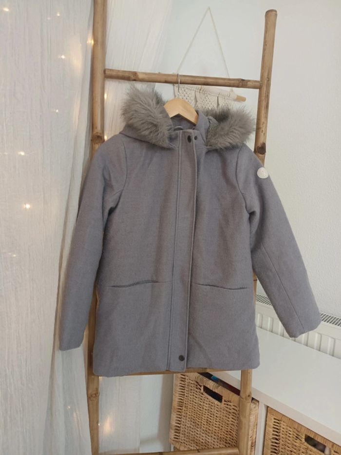 Joli manteau à capuche gris très chaud Okaïdi 12 ans