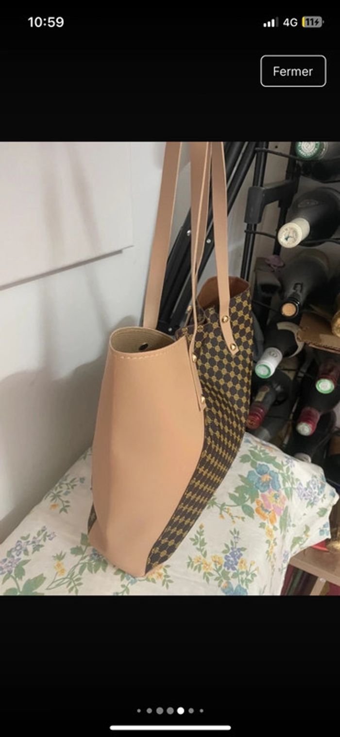 Sac fourre-tout à motif géométrique marron beige pour femme - photo numéro 7