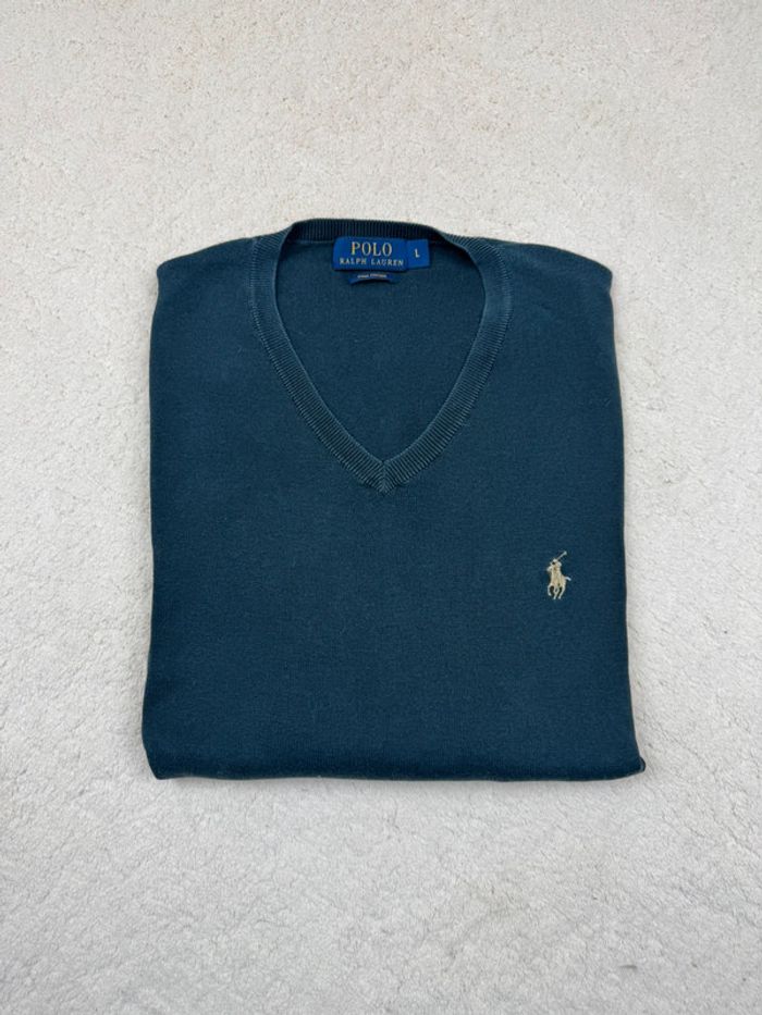 Pull Ralph Lauren Col V Léger Logo brodé Uni Noir Taille L