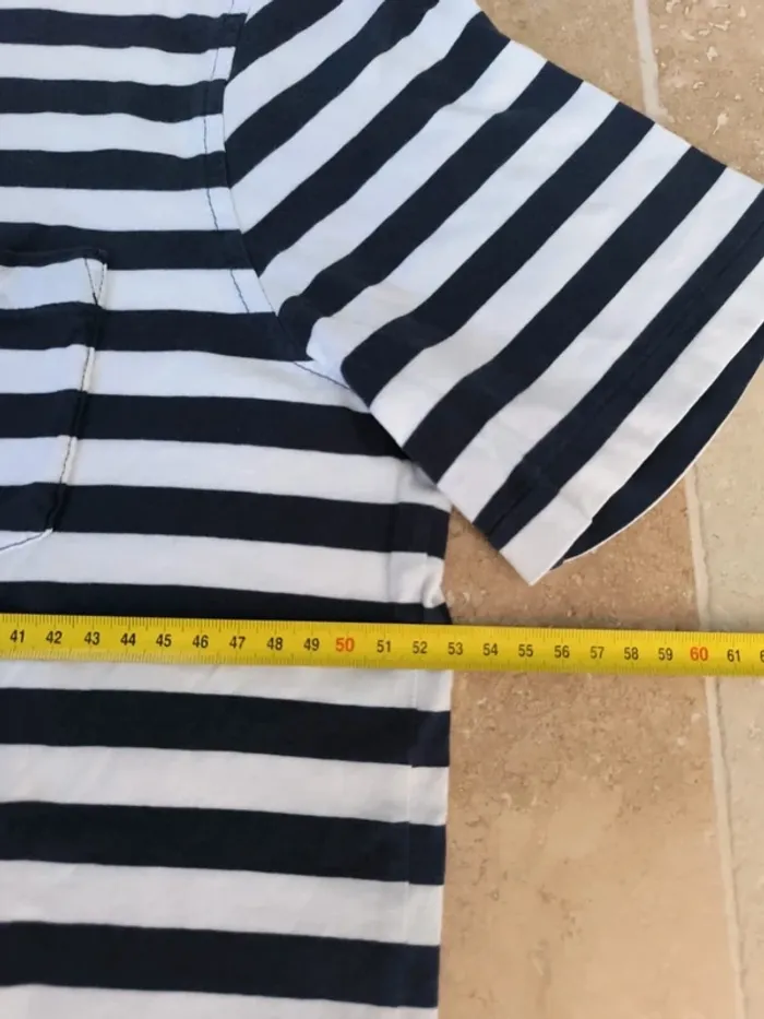 Polo Ralph Lauren homme M tissu fin rayures marine et blanche poche logo bleu ciel - photo numéro 6