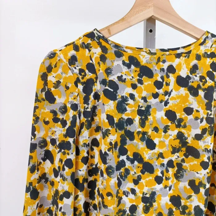 Blouse jaune fleurie débardeur superposé – manches longues, dos ouvert, M A1070 - photo numéro 3