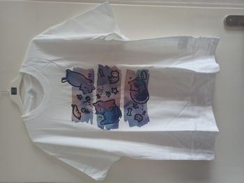 T-shirt Chat kawaii blanc violet