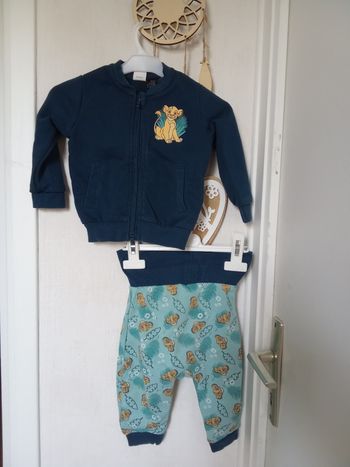 Ensemble garçon bébé 2-6 mois  simba gilet, pantalon, bleu canard, jaune hiver