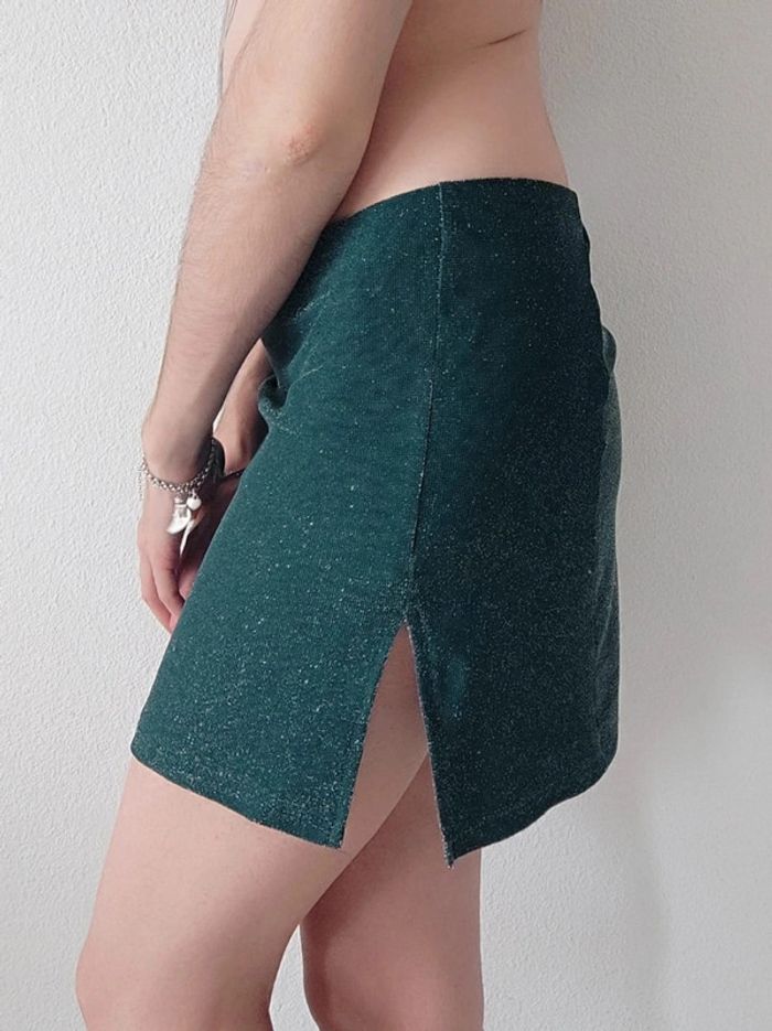 Mini jupe fendu paillettes vert foncé / Pull & Bear - 36/S à 38/M - photo numéro 7