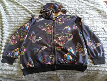 Veste manteau noir motif papillon XXL 