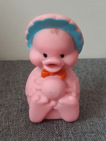 Jouet Pouet vintage : canard rose