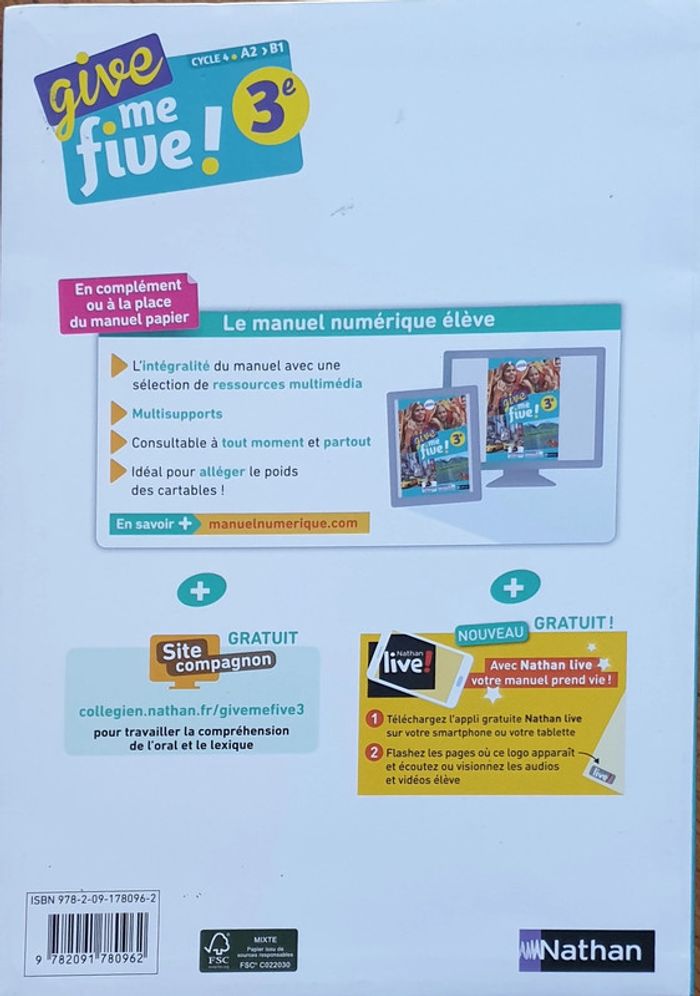 Livre NEUF: give me five! 3e nathan - photo numéro 2