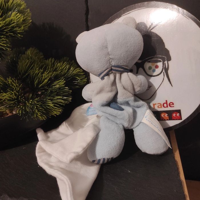 Doudou Mouchoir Cajou Sucre D'orge Mouchoir Ours Bleu Rayure  #geektradedoudou - photo numéro 2