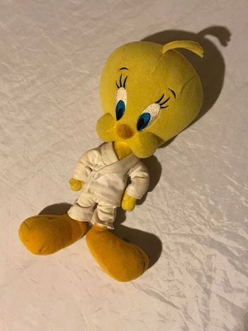 Petit Titi Jaune Pantalon Veste Kimono Blanc Oiseau Faune Peluche Petits Enfants Bébés