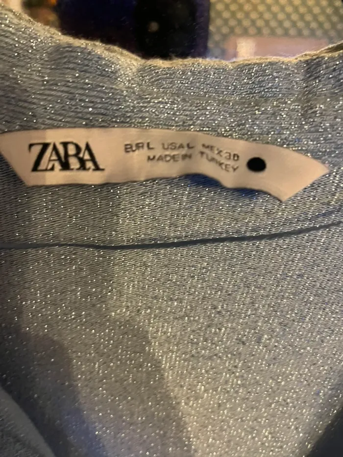 Blouse pull en lurex paillettes bleu Zara taille L - photo numéro 4