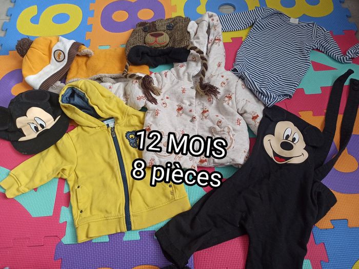 Lot 8 pièces salopette gilet veste bonnet 12 mois bodie