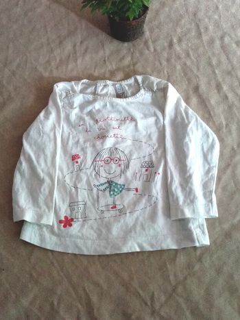 Tee-shirt blanc, fille, 12 mois, dpam