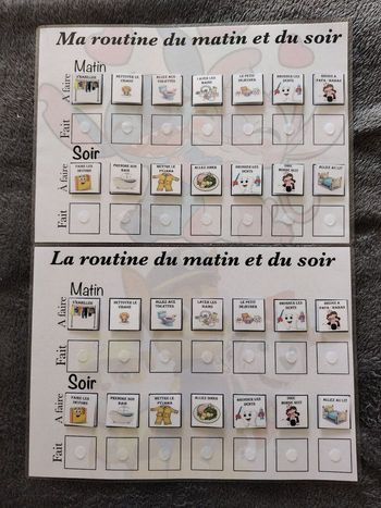 2 fiches plastifiées routine du matin et du soir
