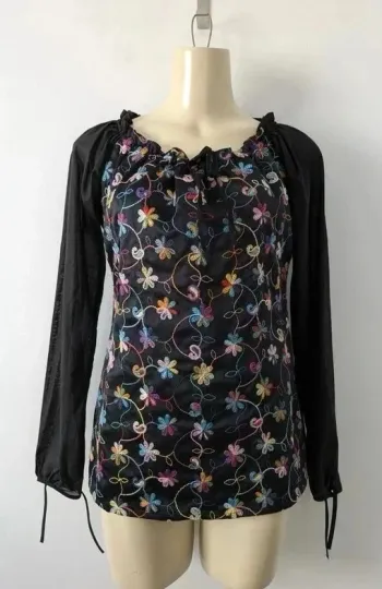 Top brodé en coton manches longues - Anne Fontaine - taille 1 (34)