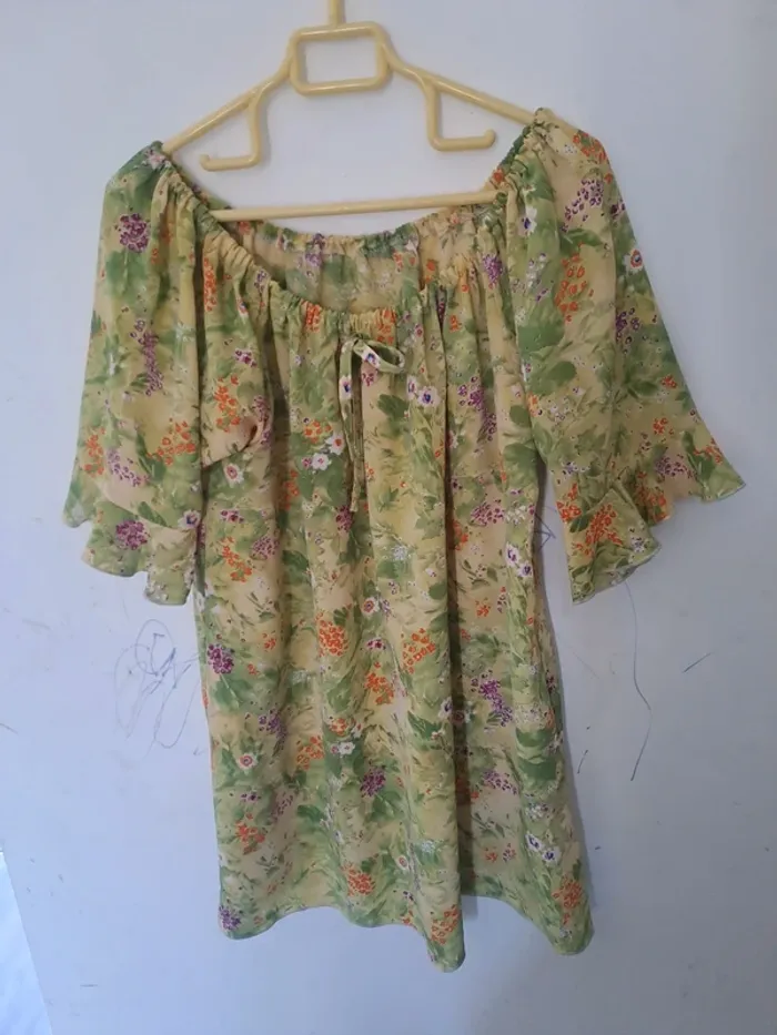 Robe courte / Tunique verte floral Taille Unique