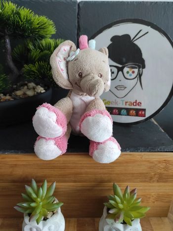 Doudou Peluche Éléphant Marron Rose Nattou Fleur Plush #geektradedoudou
