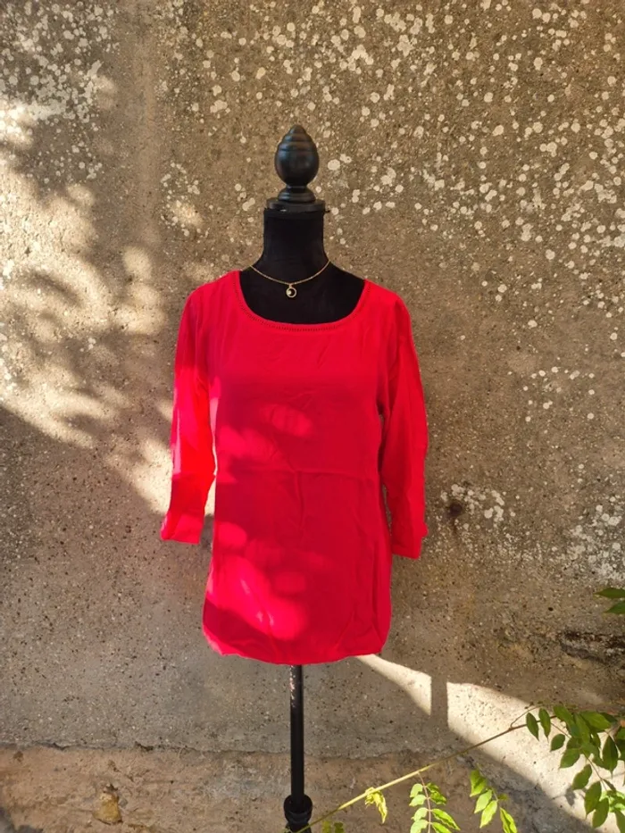 Blouse Camaïeu rouge manches 3/4 T.38