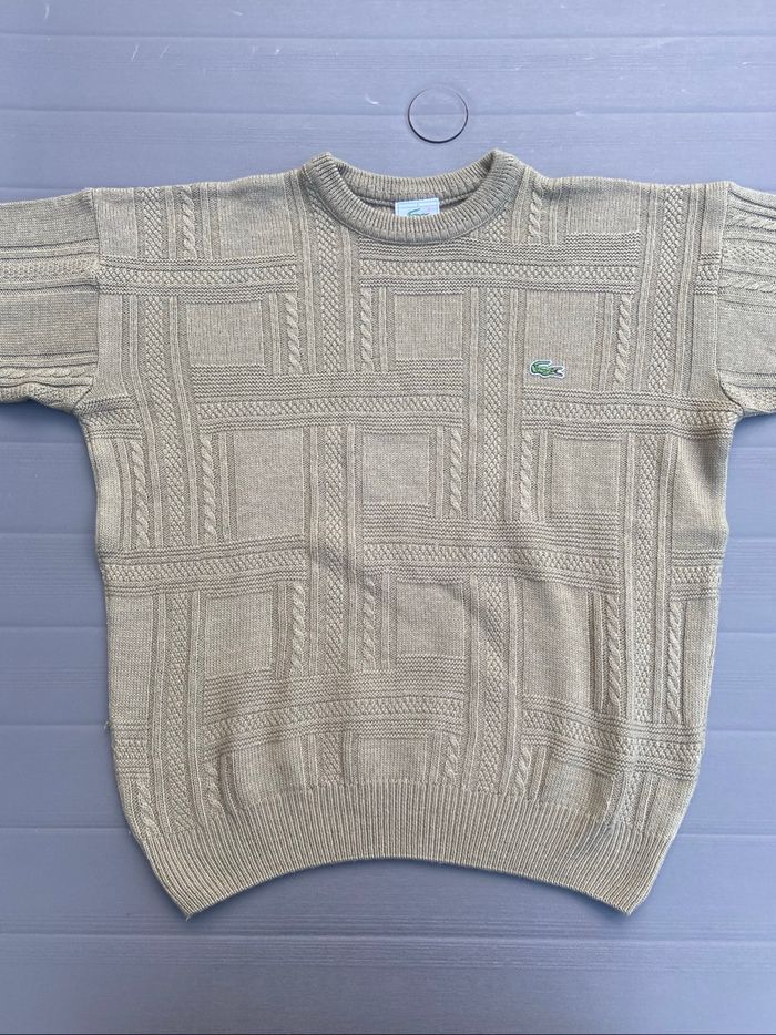 Pull à ras du cou torsadé Lacoste beige/marron clair de taille S - photo numéro 2