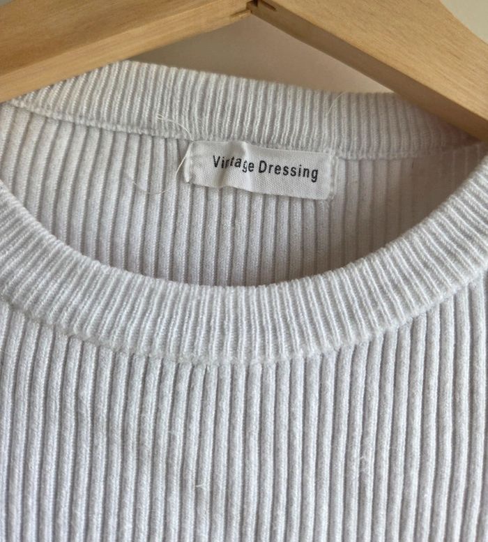 Pull court côtelé blanc Vintage Dressing - manches longues taille XS - photo numéro 4