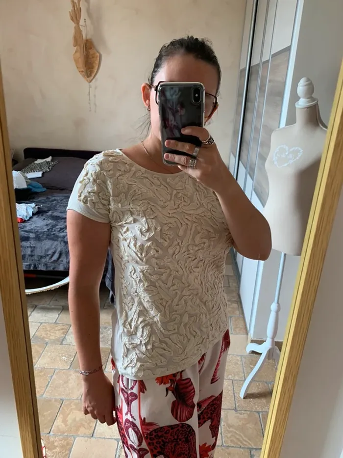 T-shirt texturé beige Zara taille M - photo numéro 7