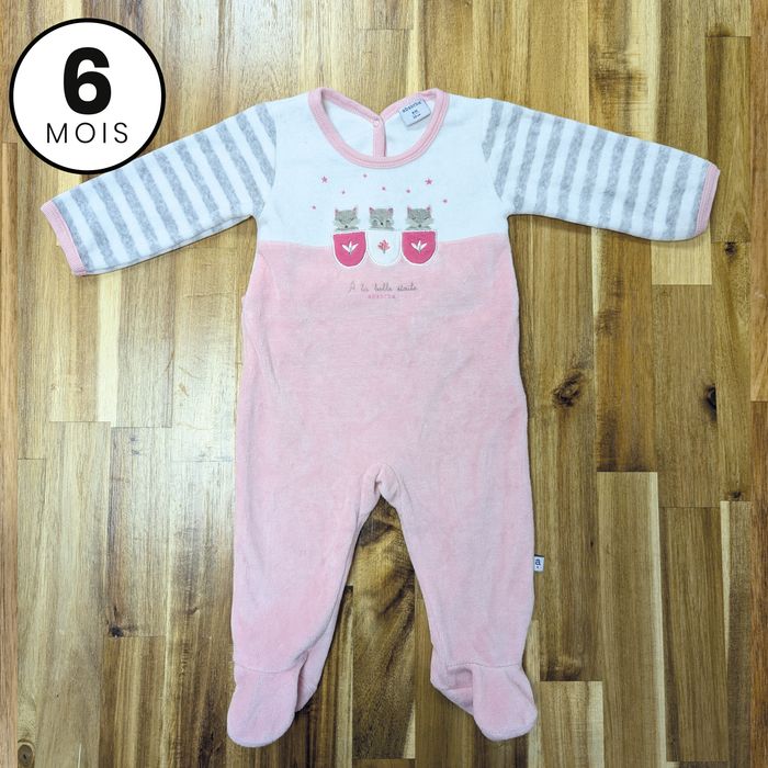 Pyjama velour rose - bébé fille 6 mois