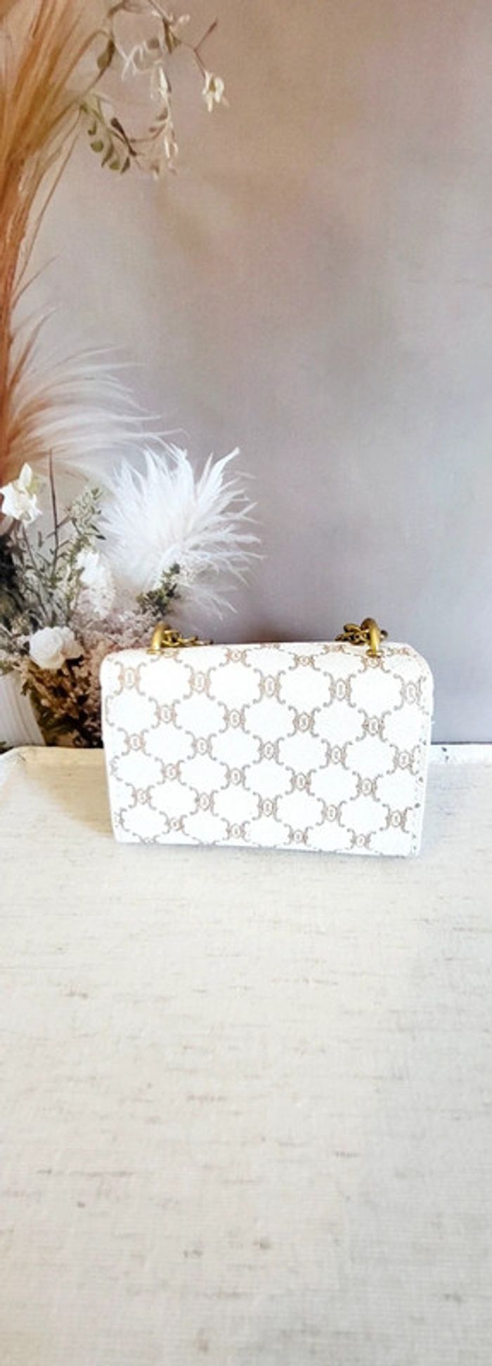 Mini sac à main chic imprimé blanc– Chaîne dorée élégante - photo numéro 2