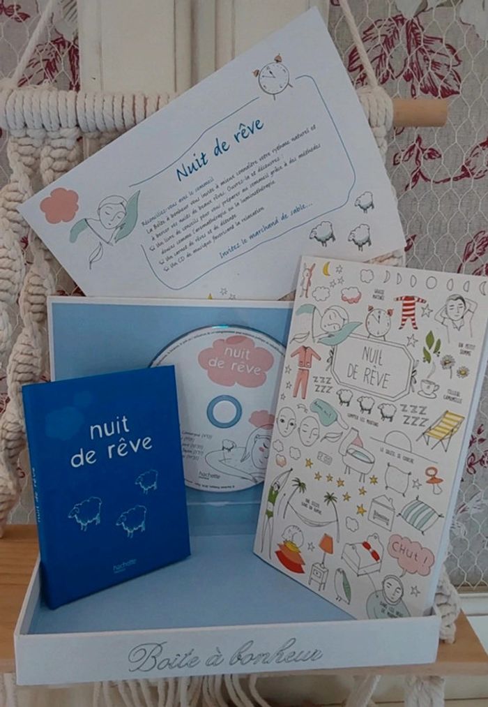 Joli coffret Boite à bonheur Nuit de rêve Livre carnet et CD