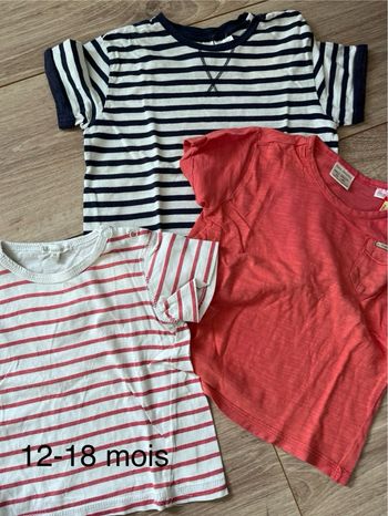 Lot 3 T-shirts manches courtes Zara et U 12/18 mois 