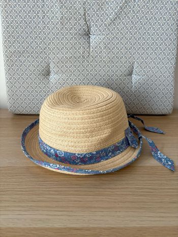 Chapeau Effet Paille "Ruban Fleuri Bleu"