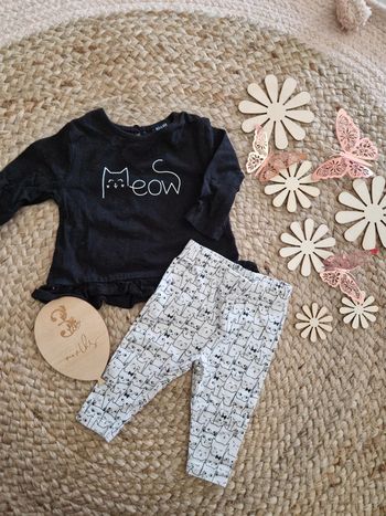 Ensemble chat noir et blanc kiabi bébé fille 3 mois