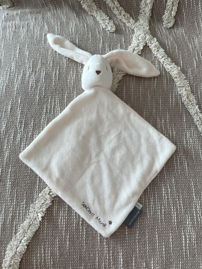 Peluche doudou plat 31cm sergent major lapin blanc crème beige parfait état