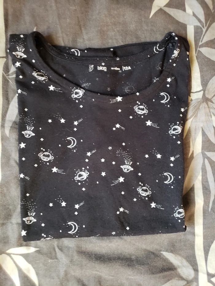 T-shirt MC noir motifs lunes planètes taille 12 ans - photo numéro 4