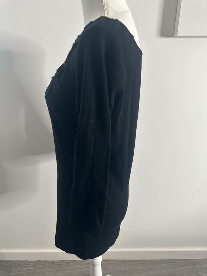 Pull noir ajouré broderies fleurs 3 Suisses Vintage T38/40 M/L - photo numéro 3