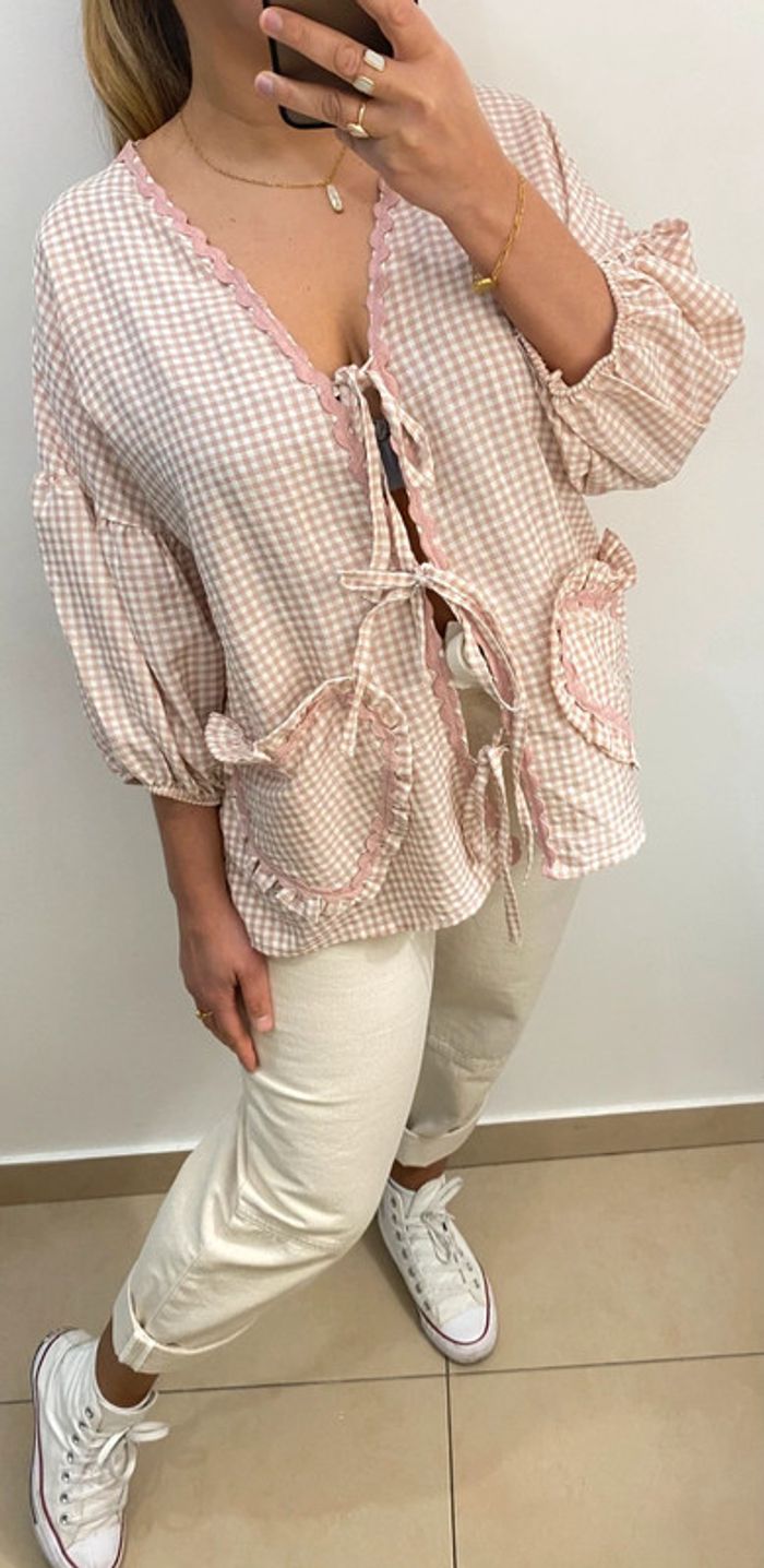 Jolie Blouse Vichy A Nouer Avec Poches Taille Unique - photo numéro 4