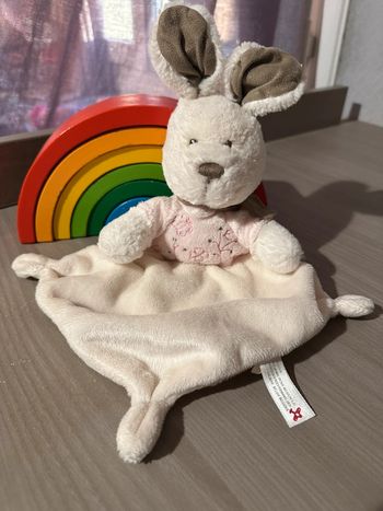 doudou plat lapin blanc beige Nicotoy