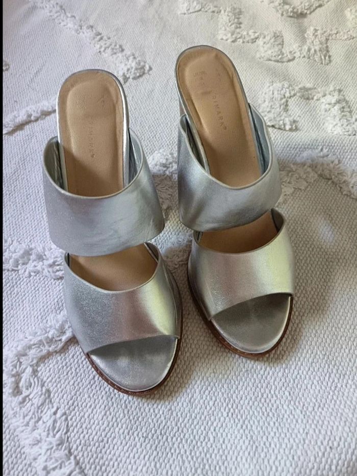 Mules sandales à talons argentées - photo numéro 2