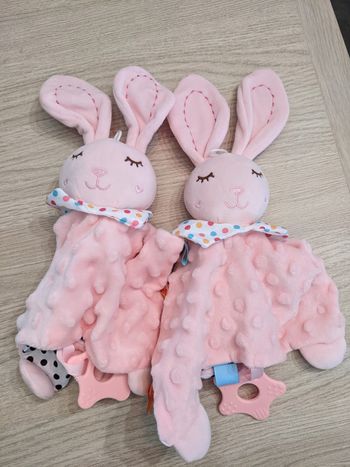 Lot de 2 Doudous lapin rose bébé + anneau dentition 🌸 ultra doux