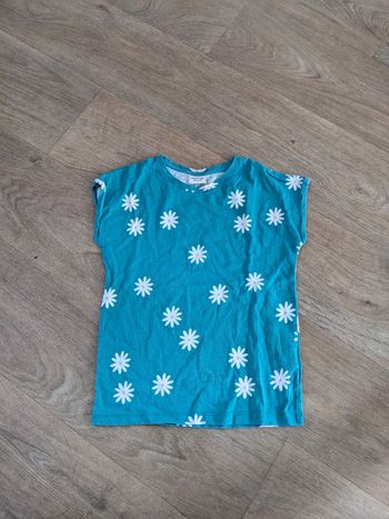 T shirt turquoise bleu/vert motifs fleurs 6 ans TAO