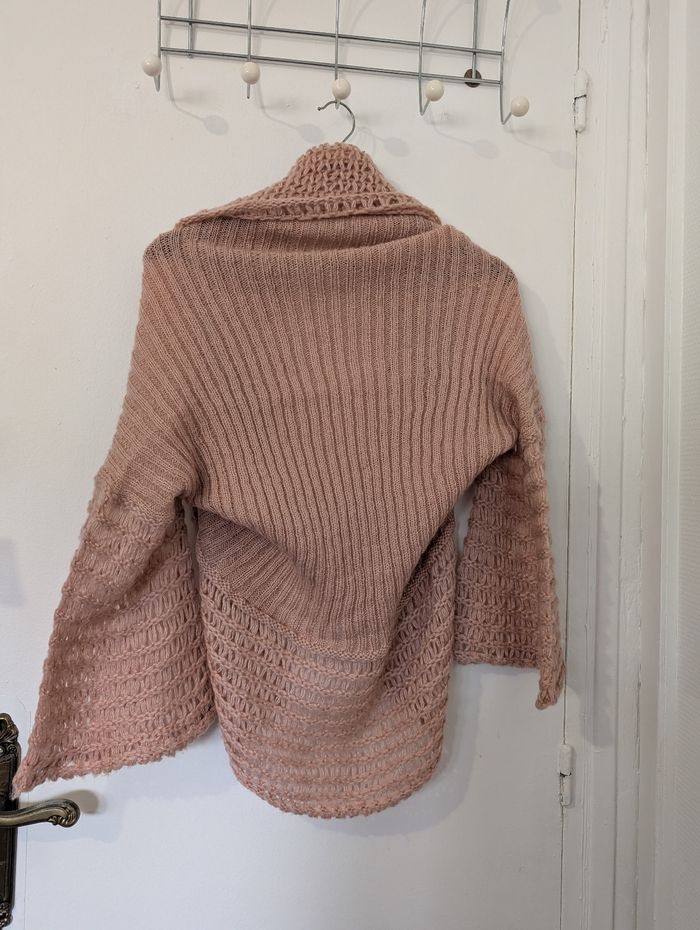 Boléro en tricot / crochet rose pâle femme Vintage Tu - photo numéro 2