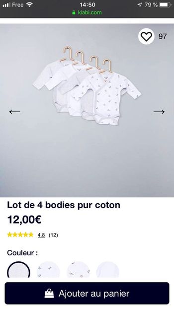 Lot de 4 bodies”kiabi”1mois