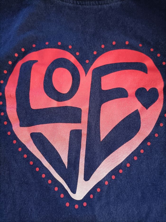 Tee-shirt manches longues marine et rose motif coeur La Halle 8 ans - photo numéro 3