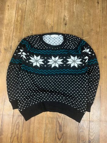 Pull maille vintage coton motifs rayures noir blanc L