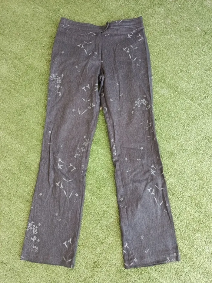Pantalon motifs floral gris anthracite Camaïeu vintage taille 38