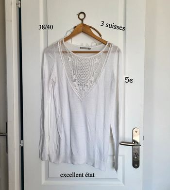 Pull maille fine col qui brodée 3 suisses taille 38/40