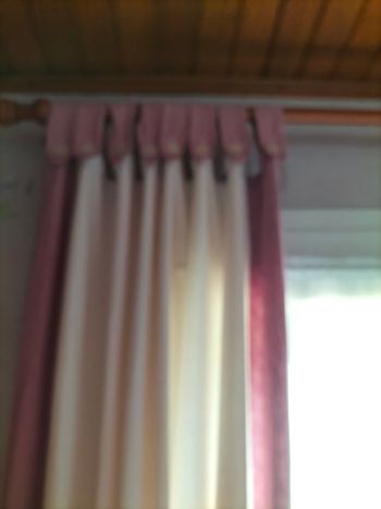 Double rideaux coton écru et vieux rose avec embrasses Ju