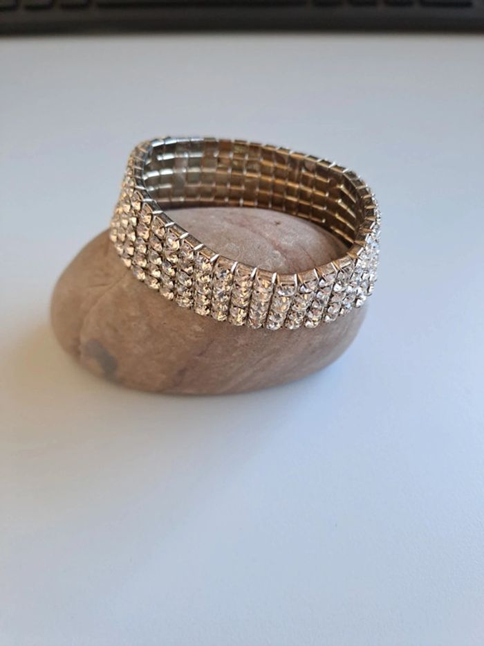 Bracelet large élastique strass et métal - photo numéro 3