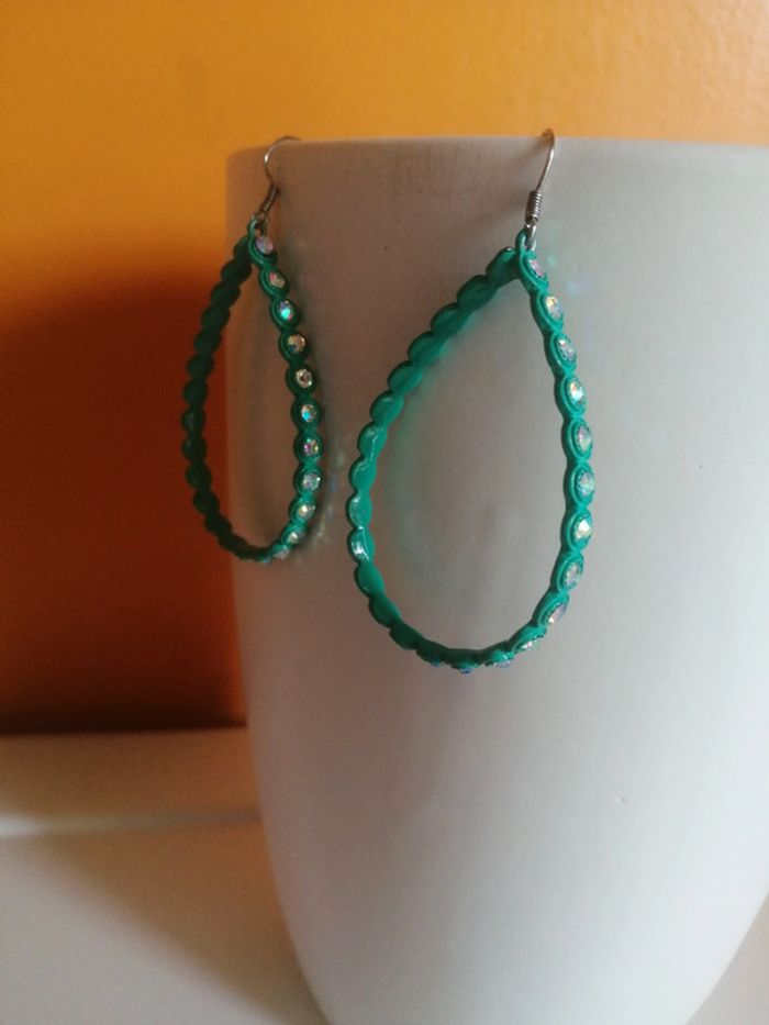 🌸Créoles allongées Acier turquoise "Tendance Acier" 🌸 - photo numéro 4